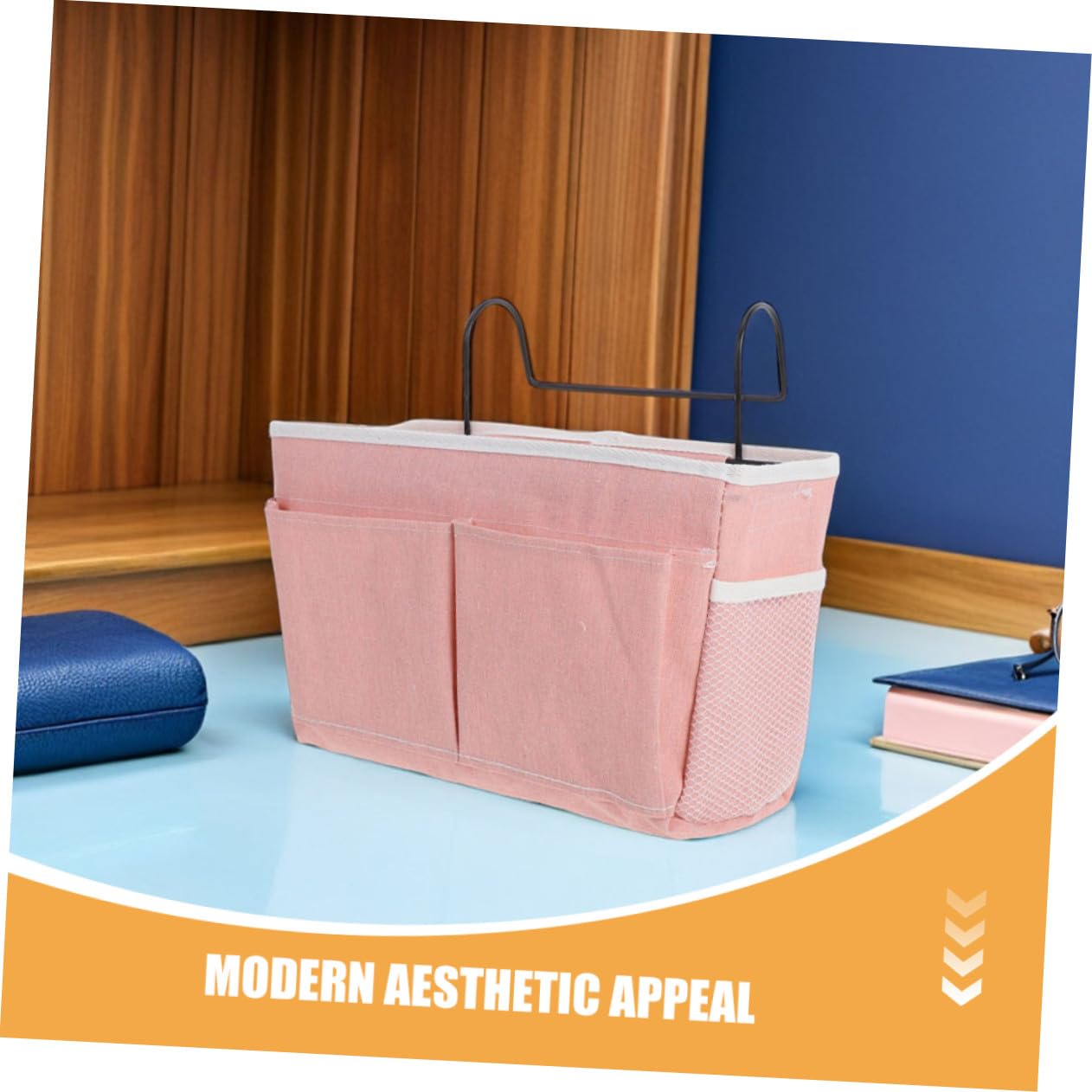 2 pezzi Borsa Portaoggetti da Appendere al Comodino in Tessuto con Tasche Multiple per Camera da Letto e Dormitorio Organizer Sospeso per Libri Riviste ed Essenziali da Rosa