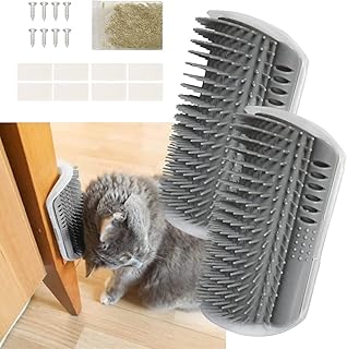 Cat Self Groomer, 2 Piece Wall Corner Massage Comb with Catnip Cat Corner Scratcher Rubbing Device Tickle Rubbing Brush Pet Floating Hair Removal Brush,Interactive Cat Toys Grooming Comb Massage Tool for Cats (Gray)