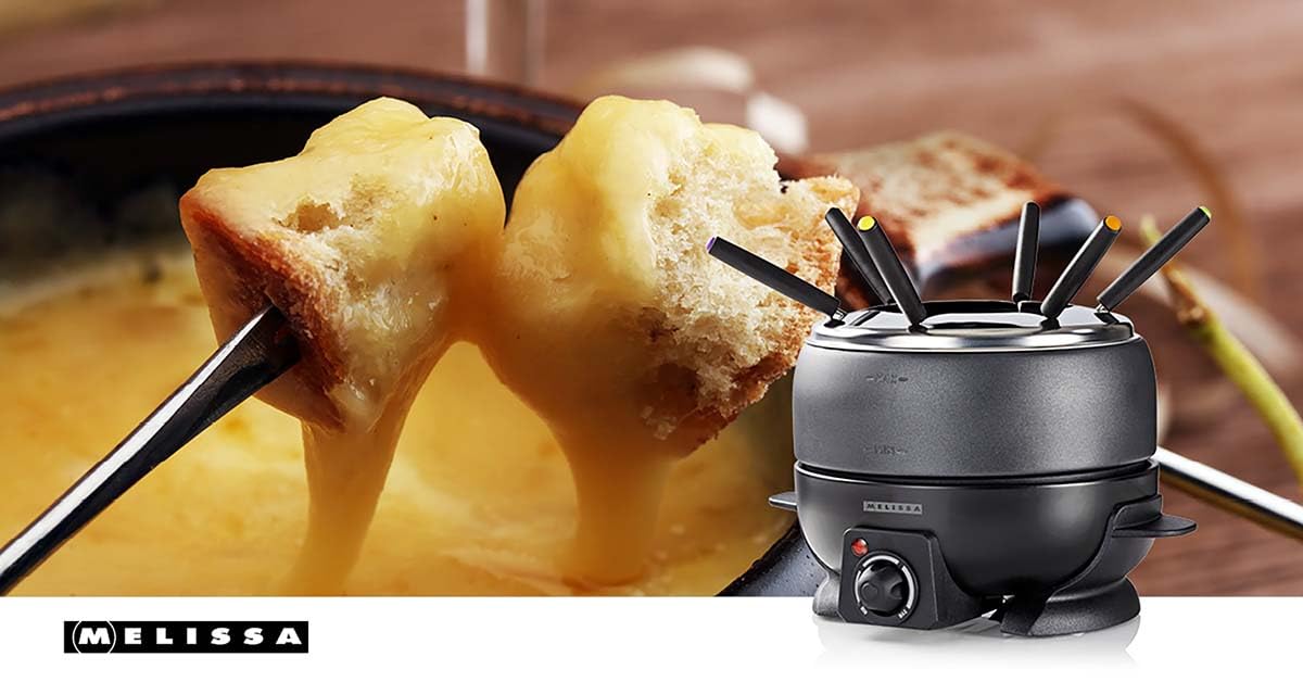 Melissa Fondue - Fondueset 2,3 L - Käse Fondue Set Elektrisch 800 W - 6 Personen - Antihaftbeschichtung - Schwarz