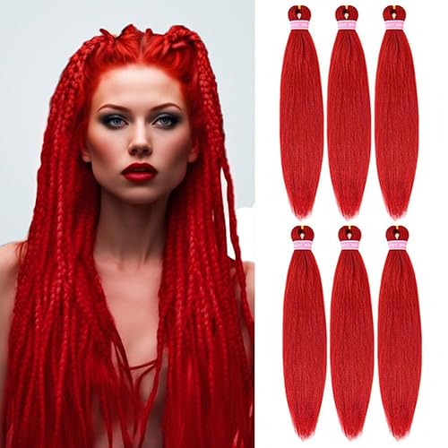 ZERAL Cabello trenzado preestirado 6 paquetes de 28 pulgadas de cabello trenzado rojo para mujer trenzas trenzadas de ganchillo textura recta Yaki