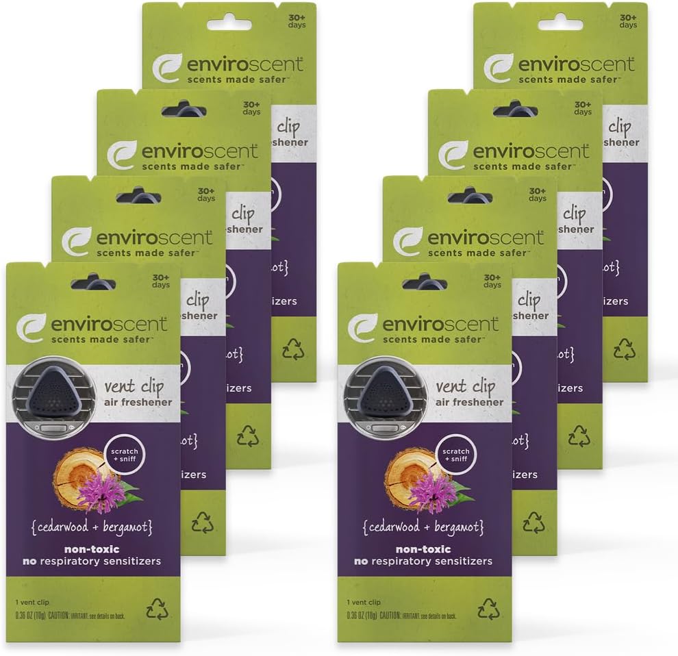 Enviroscent Non-Toxic Car Vent Clip | Single Use Car Air Freshener | Car Scent Lasting Over 30 Days Each, 8 Count (Seaside Coconut & Verbena)