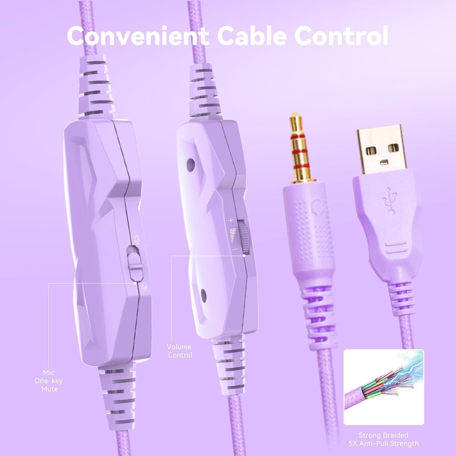 Casque de jeu avec microphone pour PC, Xbox One Series X/s, PS4, PS5, Switch, casque stéréo filaire supra-auriculaire avec micro RVB, pour ordinateur, ordinateur portable, Mac, Nintendo (blanc violet)