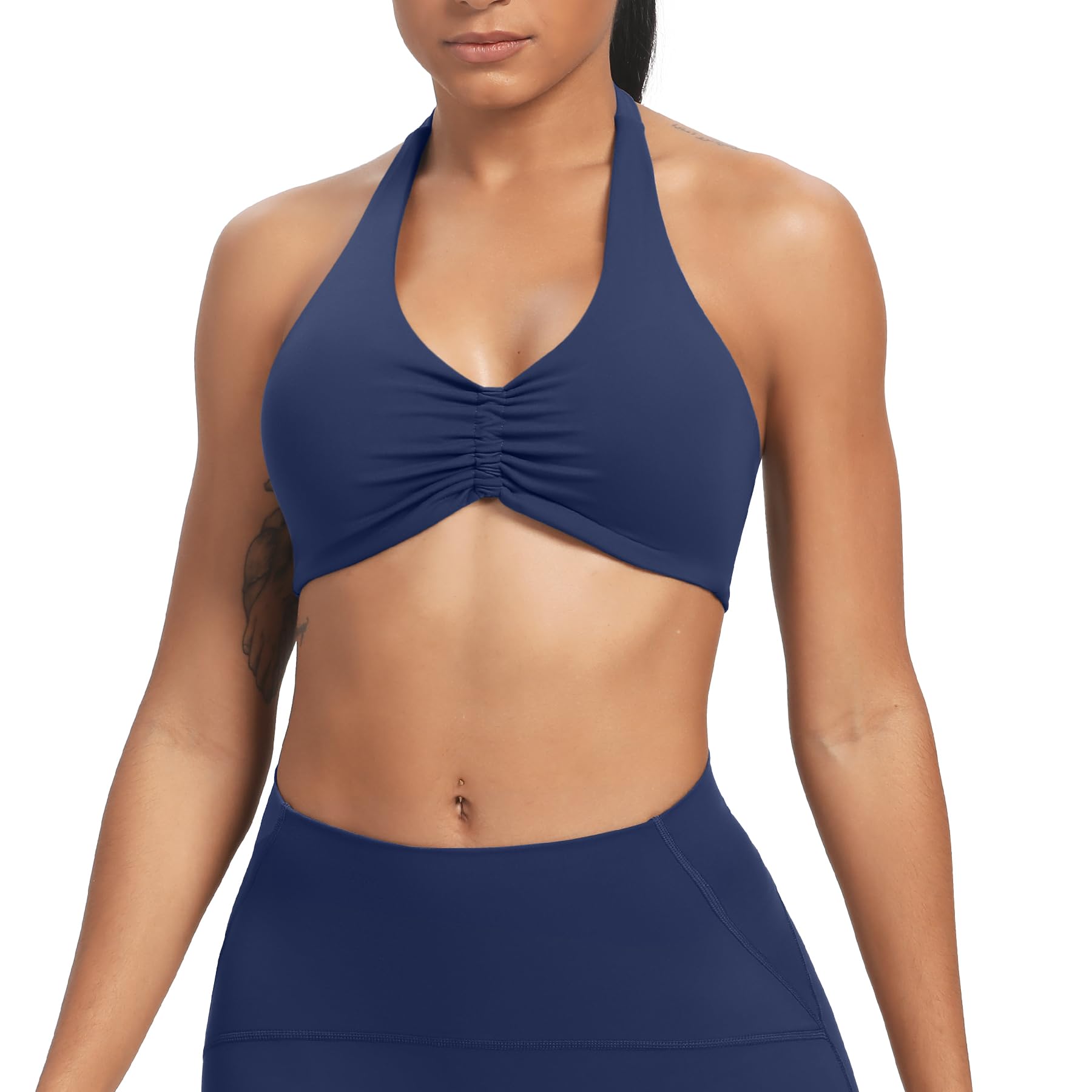 Aoxjox Women's Workout Sports Bras Fitness Taylor Scrunch Halter Bra Yoga Crop Tank