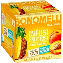 Bonomelli Infusi Fruttosi, Ananas e Pesca, Confezione da 12 Filtri, Gusto Dolce e Vellutato, Infusione a Caldo e a Freddo, Ingredienti 100% Naturali (24g)