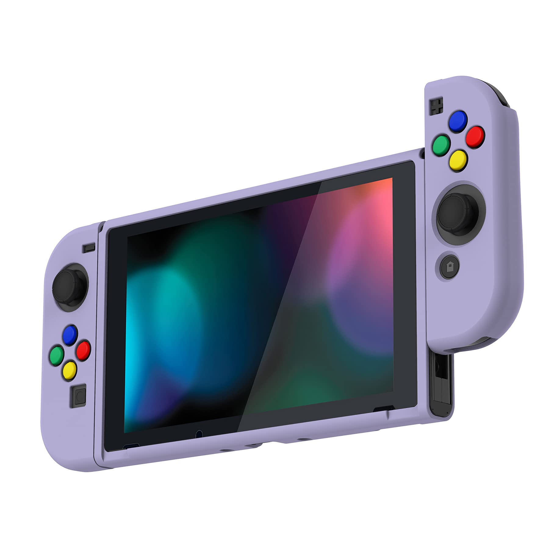 PlayVital Custodia protettiva per Nintendo Switch Console Joycon, custodia sottile in TPU morbido accessori per NS Joycon Console con colorato ABXY/tappi di direzione (viola)