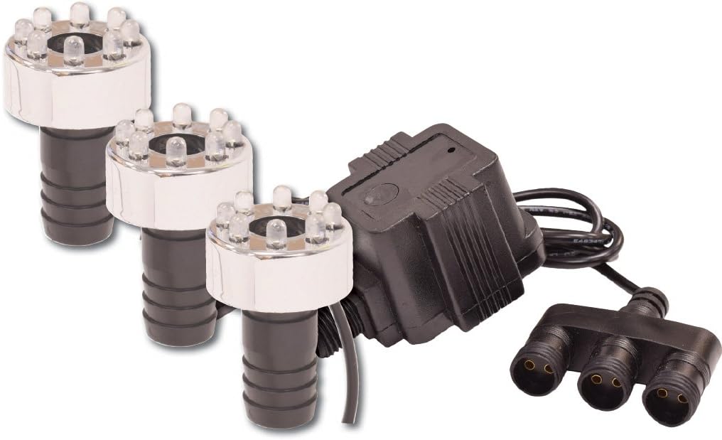 EasyPro LED8B3 LED Statuary Light & Transformer Kit / 3/8 Diameter Light/for use with Tranquil Décor Fountains & Basalts / 10' Power Cord / 3 Pack