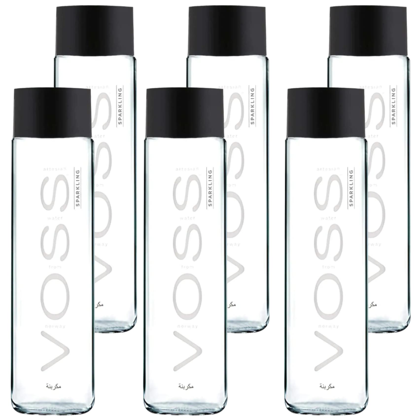 Voss Artesian Sparkling Water Glass Bottle, 375 ml, 6 Pack