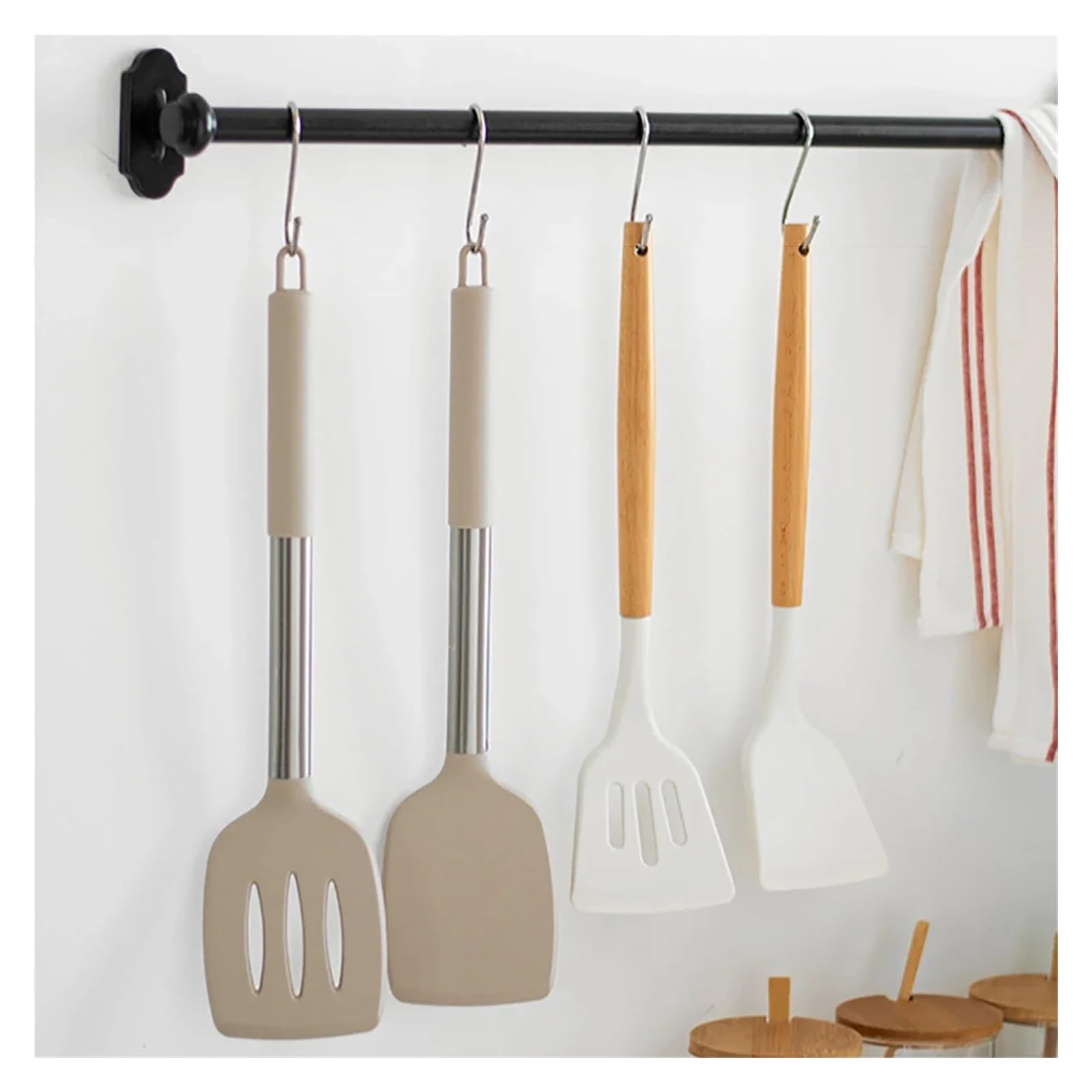 Spatule à Steak for sauté, ustensiles de Cuisine, poignée en Acier Inoxydable, Ensemble d'ustensiles Silicone, 4 pièces pour Cuisine(Blue)