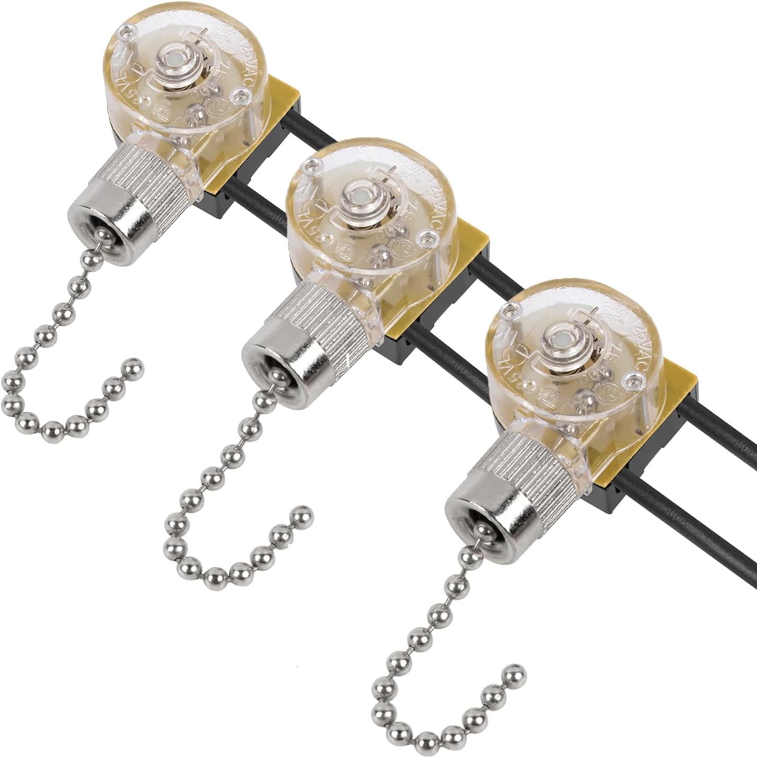 Zing Ear ZE-109 Ceiling Fan Light Replacement Switch, 3 Pack ON-Off Speed Control Pull Chain Switch Compatible with Hunter Ceiling Fans Light, Lamps and Wall Lights (Nickel Pull Chain)