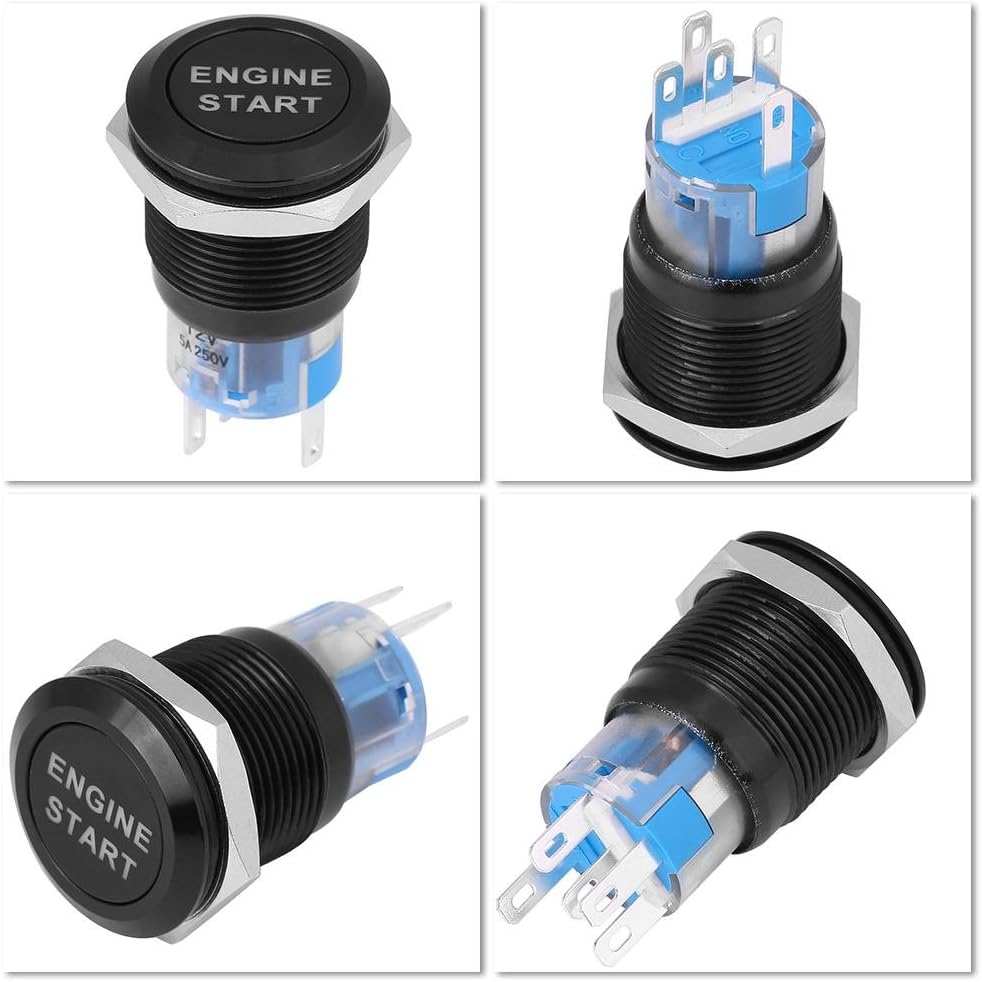 DC 12V LED Car Engine Start Stop Push Button Switch Ignition Starter Switch Universal Metal Press LED Push Button Switch White(Black)