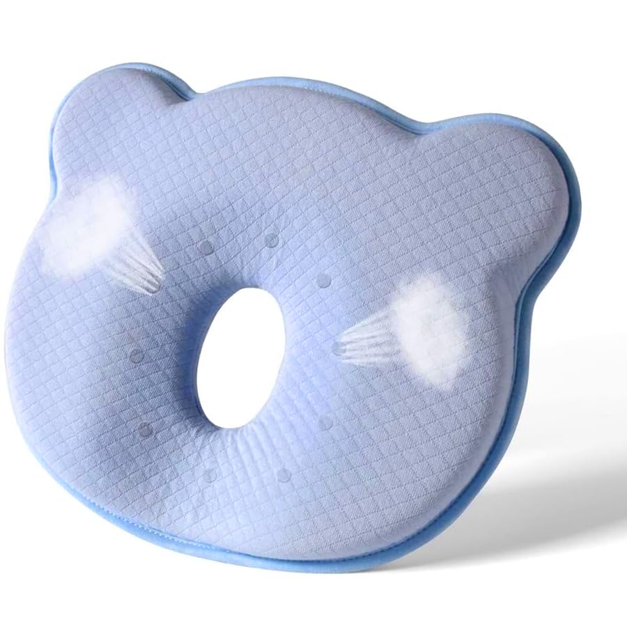 Image of New Upgrade Baby Portable Memory Foam Donut Pillow,Cute Cartoon Bear Soft and Cozy Pillow, Breathable Bedding Set Blue