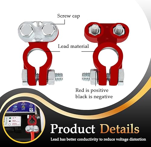 Miniatura 3 de Juego de terminales de batería con arandelas anticorrosión, terminales de batería negativos positivos, abrazaderas con arandelas de fibra de fieltro