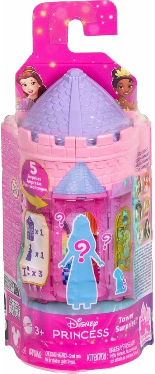Mattel Disney Princess Tower Surprise Small Dolls & Accessories, Stacking Playsets with 4 Surprises & Friend from Disney Movies (Styles May Vary)