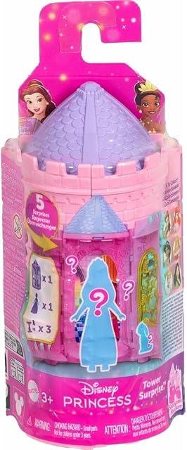 Mattel Disney Princess ou Villains Tower Surprise Petite poupée & Set de jeux avec 3-4 accessoires, inspiré par les films (Caractères May Vary)