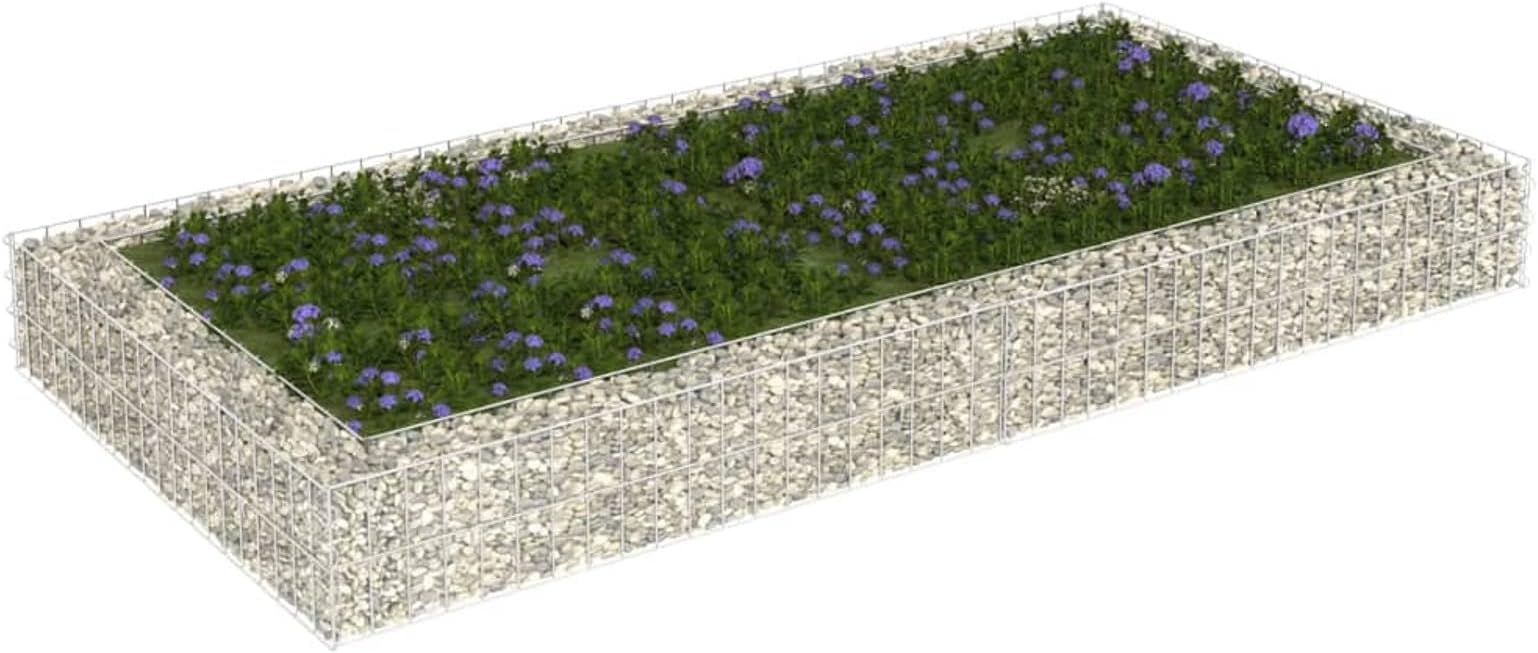 Gabion Raised Bed, Galvanised Steel 200x100x20 cm, Gabion Baskets Gabion Stones Gabion Wire Mesh Gabion Cages Retaining Wall, for Garden Patio Flower Plant Bed