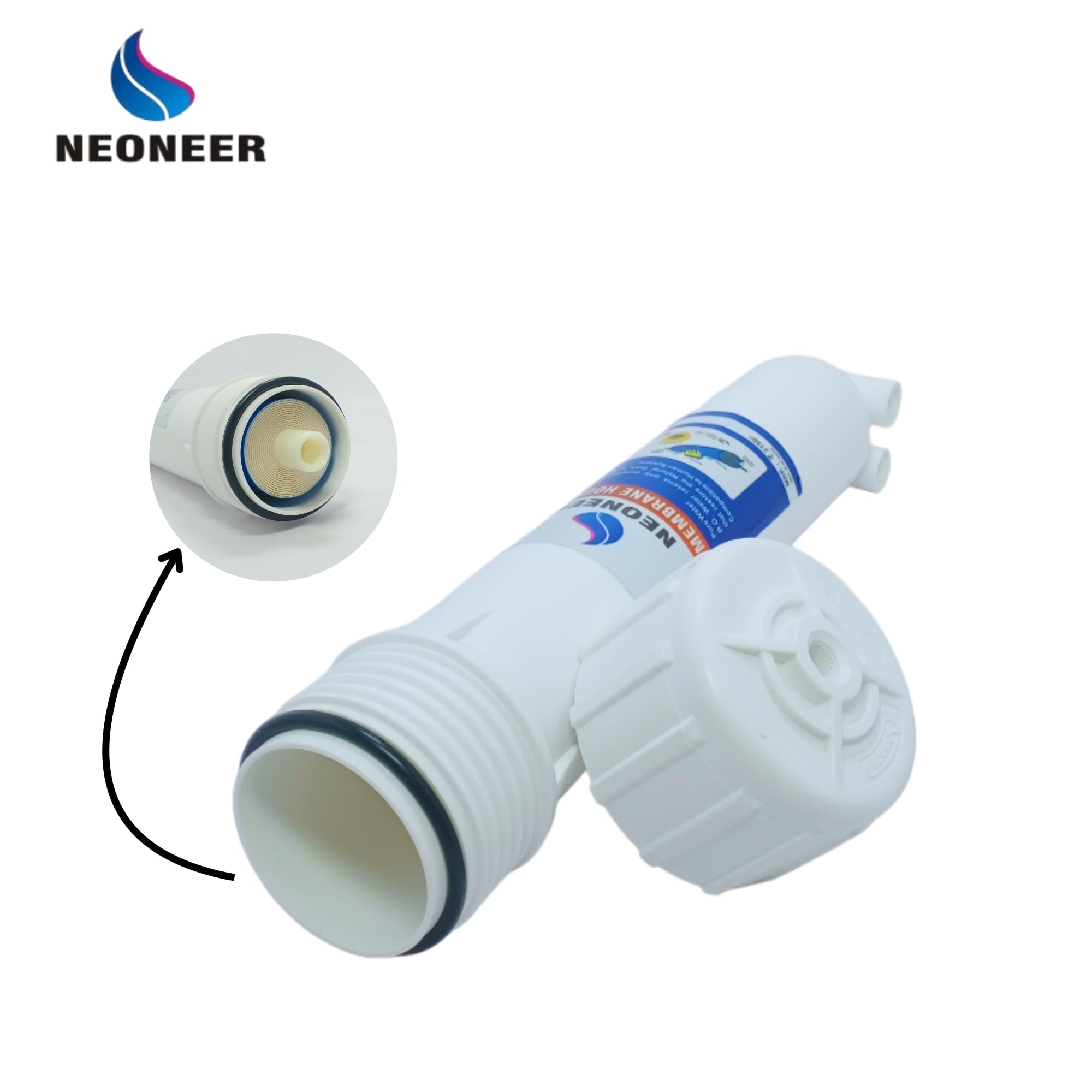 Neoneer 100 GPD RO Genuine Membrane Filter Cartridge with Membrabe Housing and 3 Elbow Connector- Reduces TDS by 96%-98% - Compatible with Most RO System (Gold) 2