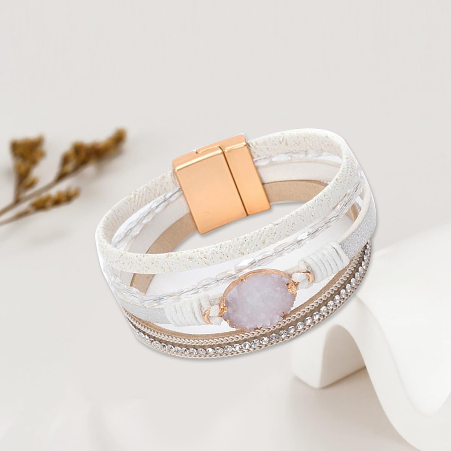 EVKILKJS Leather Wrap Bracelet for Women Boho Crystal Cuff Multi-Layer Bracelet Resin Stone Wrap Stackable Bangle Bracelet Jewelry Gift for Women - Image 6