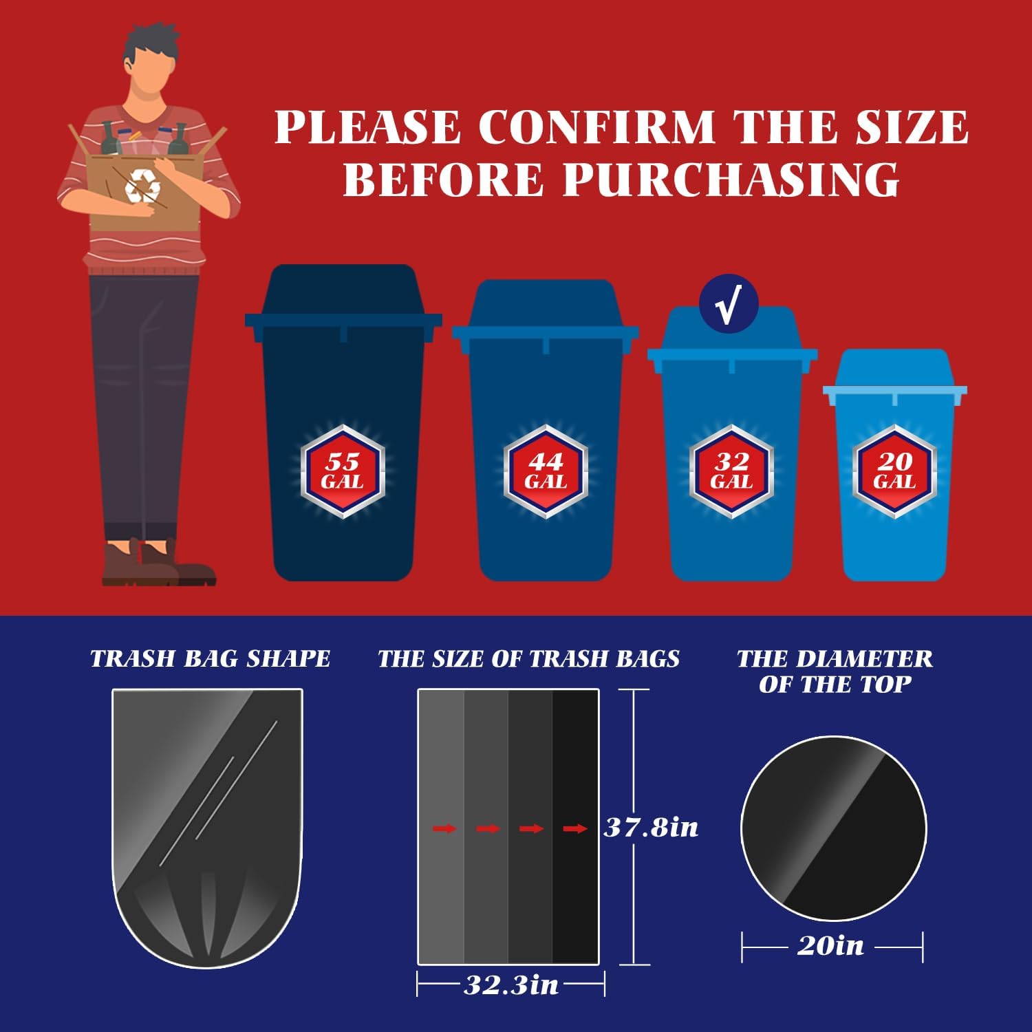 30-33 Gallon 200 Counts Large Black Trash Bags All Purpose Garbage Bags by Teivio, Large Trash Can Liners for Home, Kitchen, Office, Light Residential or Commercial Waste, Outdoor Lawn and Leaf Bags
