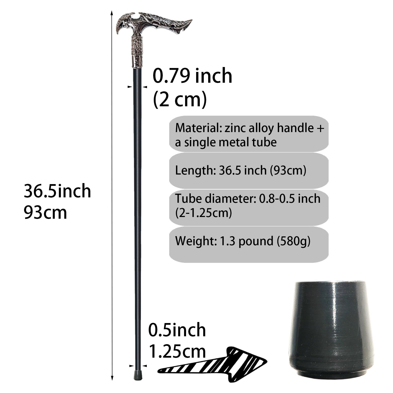 Gehstock für Männer, Frauen und Senioren, 91,9 cm, strapazierfähig, 150 kg Kapazität, ergonomischer Griff, verziert, dekorativ, stilvoll, schwarzer Metall-Gehstock
