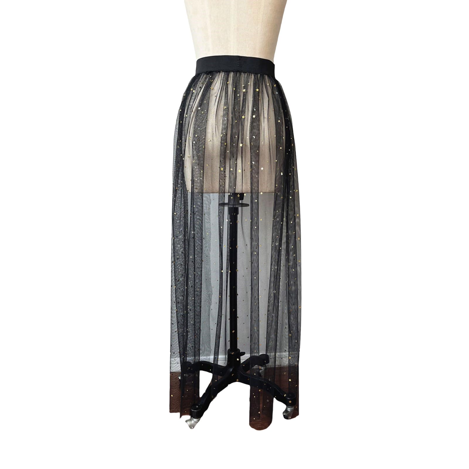 DIDILLX Tulle Overskirt Train Mesh Sparkling Overlay Long Tulle Skirts Floor Length Wedding Train Skirt Fashionable Bride Outfit Black