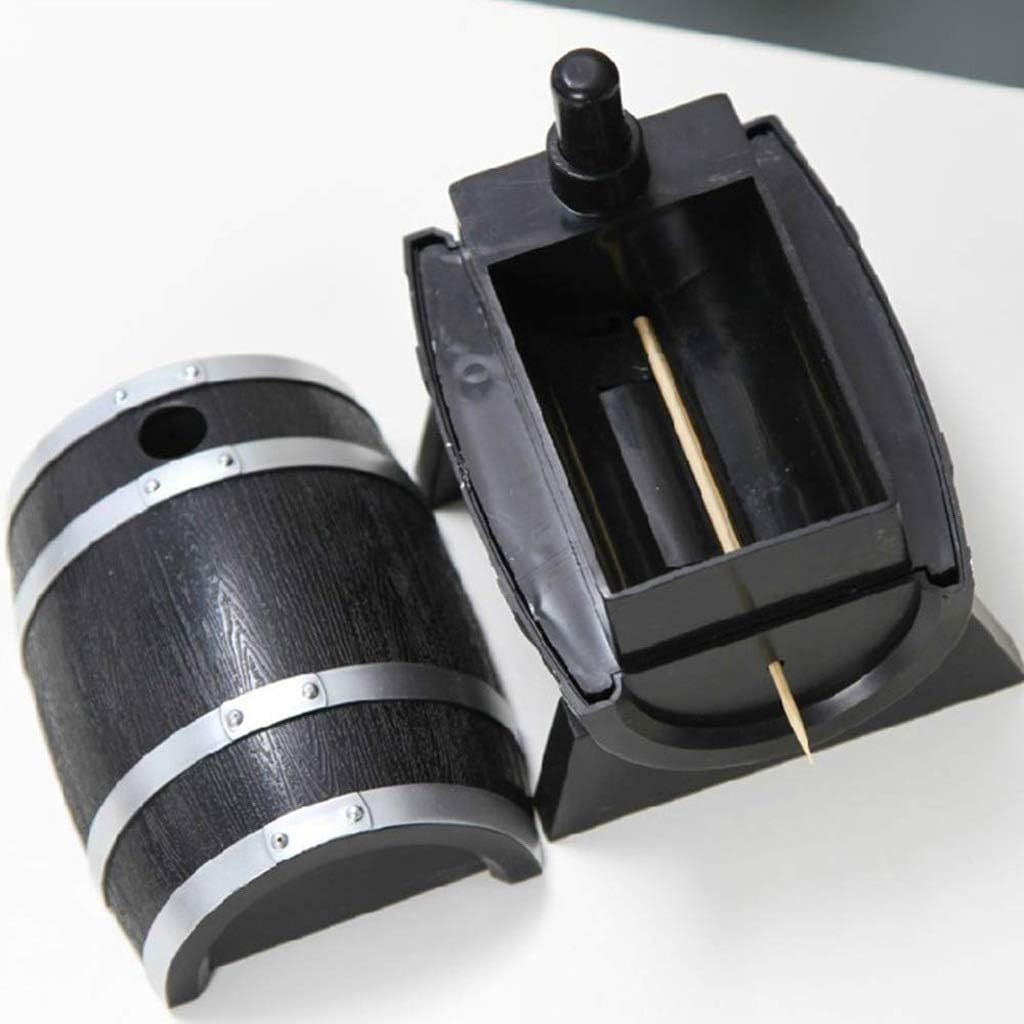 Toothpick Holder, Creative Wine Barrel Shaped Toothpick Box Wood Picker Dispenser Holder (Color : B) (A)