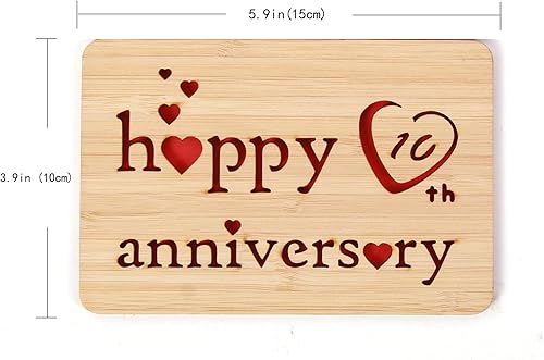 Miniatura 2 de Tarjeta de aniversario de 10 años de madera Della Stella, tarjetas de felicitación de aniversario de boda de 10 años hechas a mano, tarjeta de