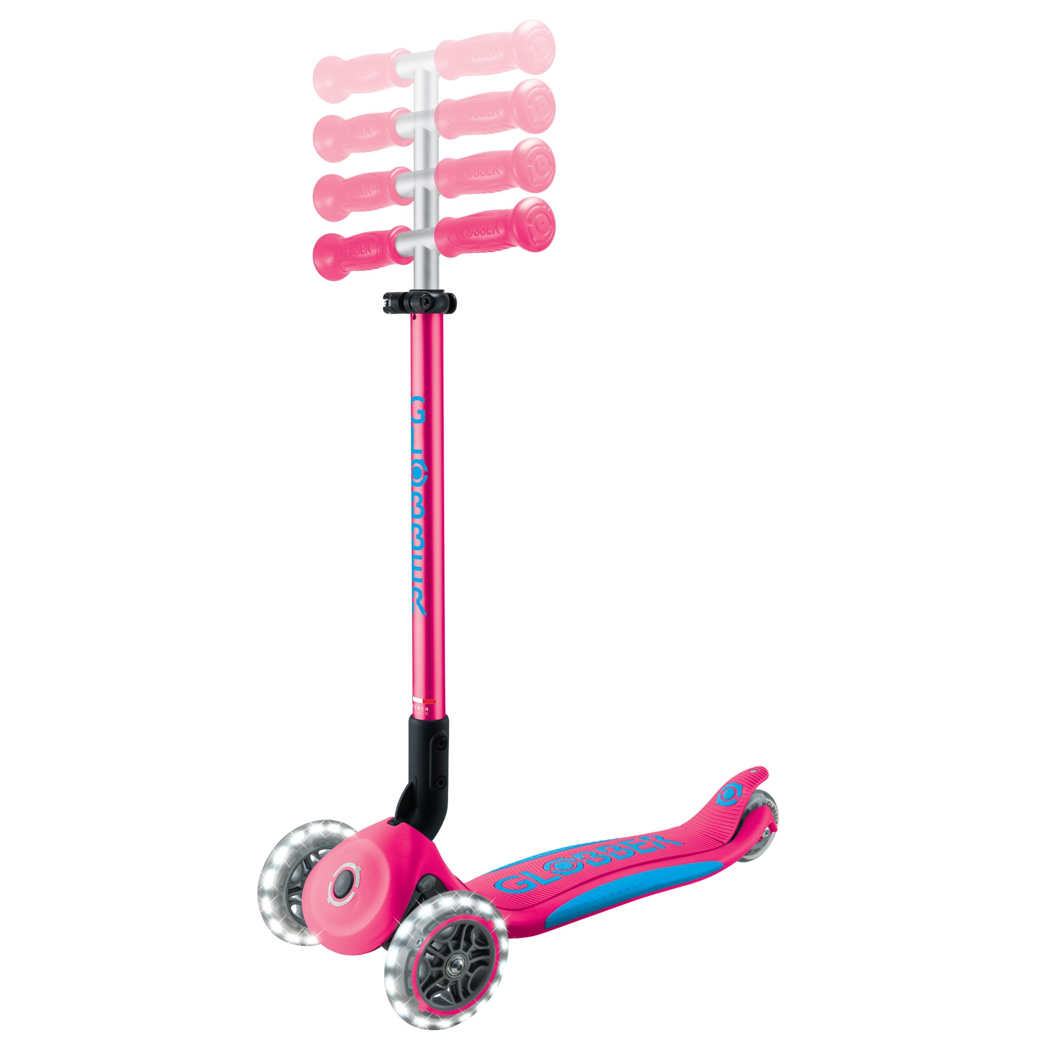 GLOBBER Primo Foldable Plus Lights Roller – Monopattino per bambini dai 3 anni in su, monopattino 120/80 mm, ABEC 5, 3 ruote con ruote LED, regolabile in altezza