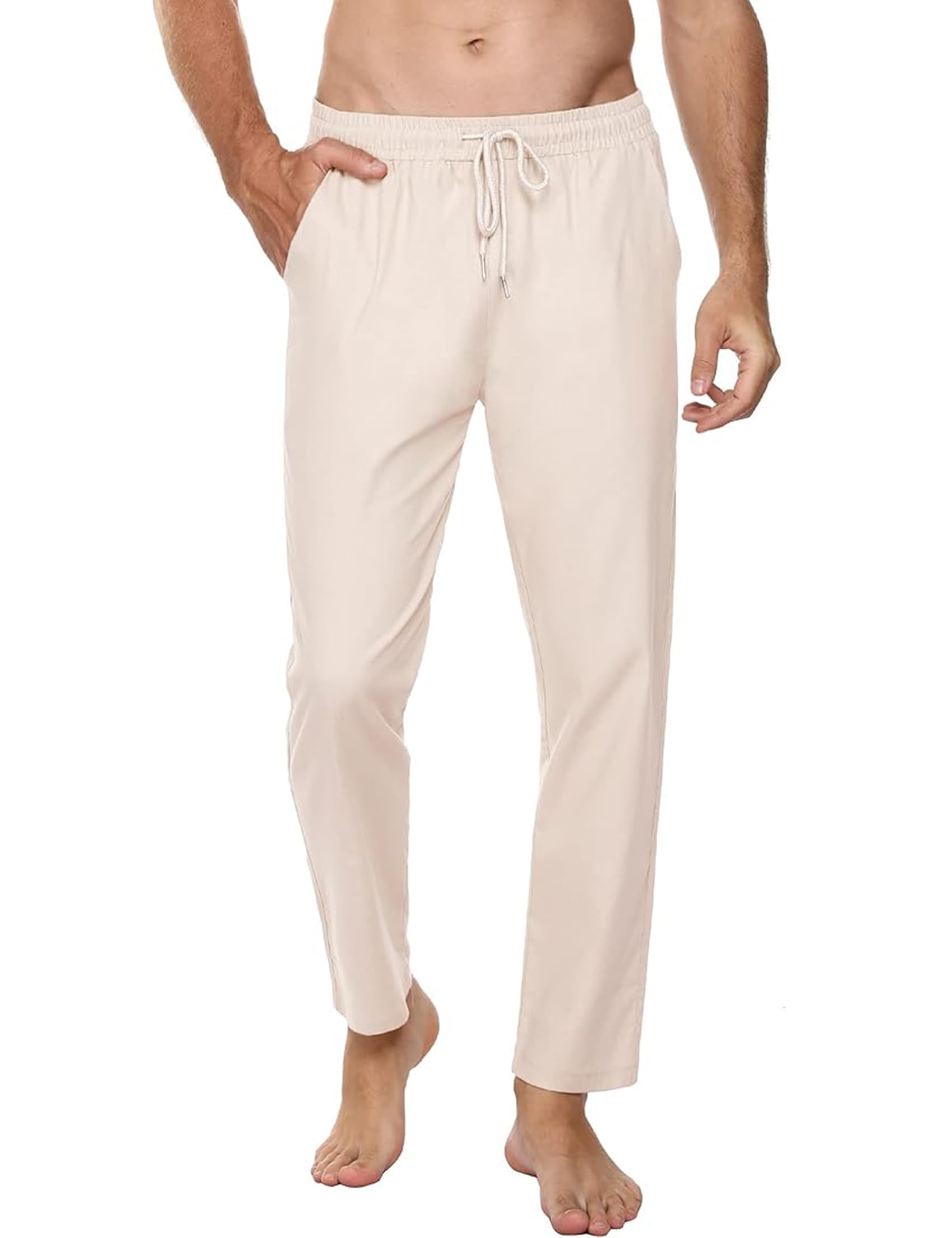 Sykooria Herren Leinenhose Lang Leichte Freizeithose Bequeme Jogginghose Casual Wanderhose Outdoorhose