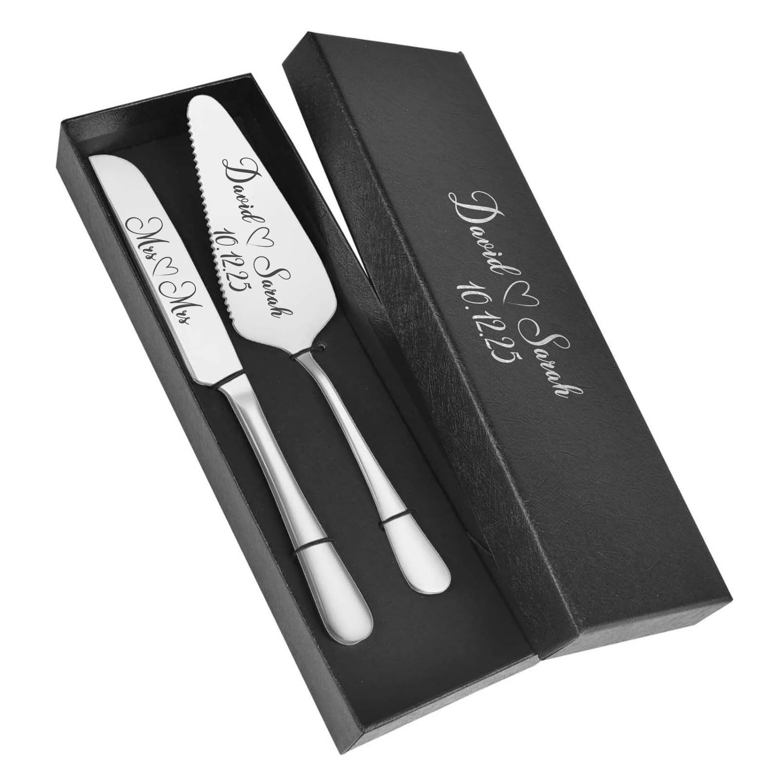 Mandore Designs Personalised Engraved Wedding Cake Server and Slicer Set for Bride & Groom – Customised Names, for Newlyweds, Weddings, Anniversaries, and Special Occasions (Cake Server & Slicer Set)