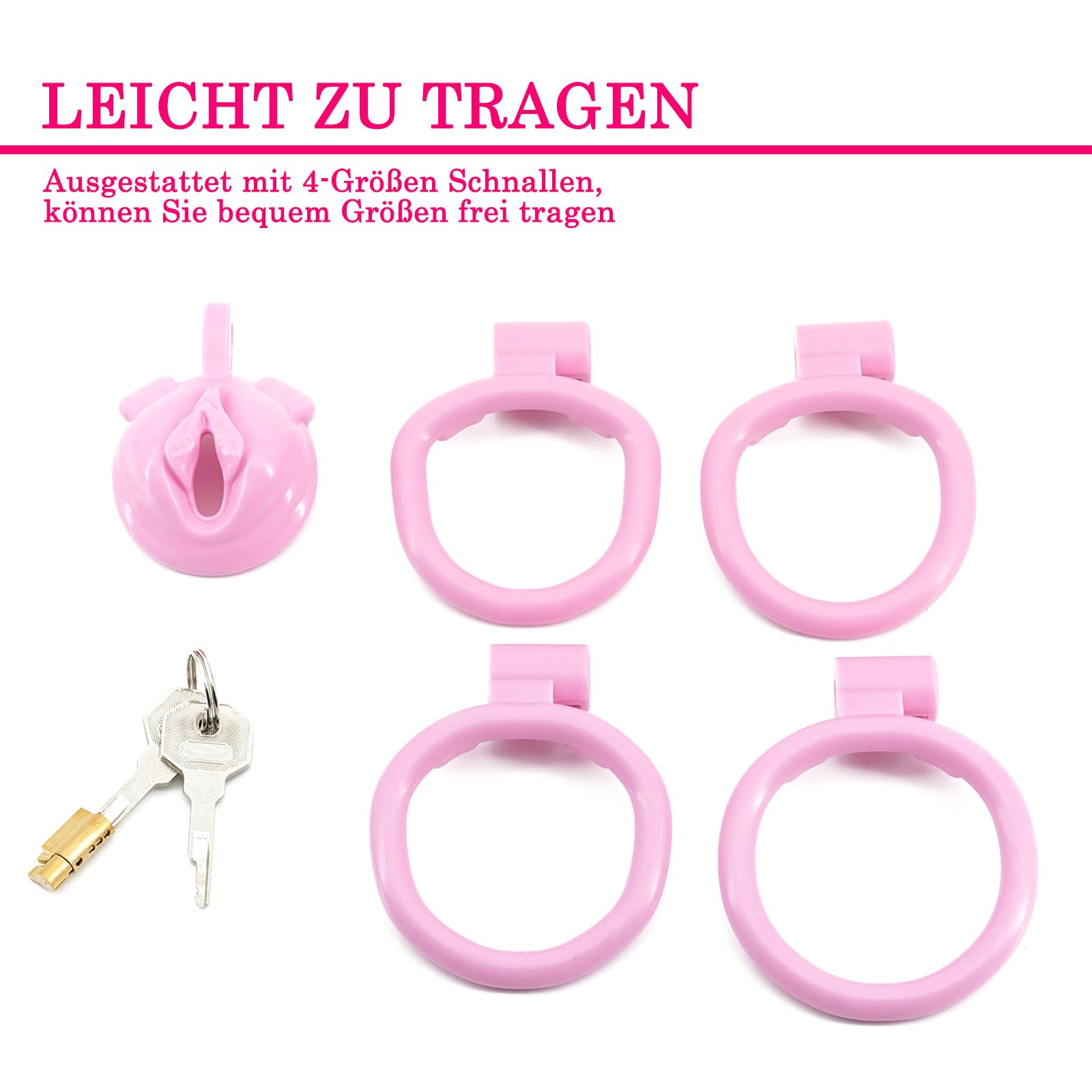 BDSMYEE Chastity cage con 4 Anelli per il Pene Rimovibili, gabbia castità per uomo sissy, Gabbie per Pene cock cage Sex Toys per Prevenire L'erezione (Rosa)