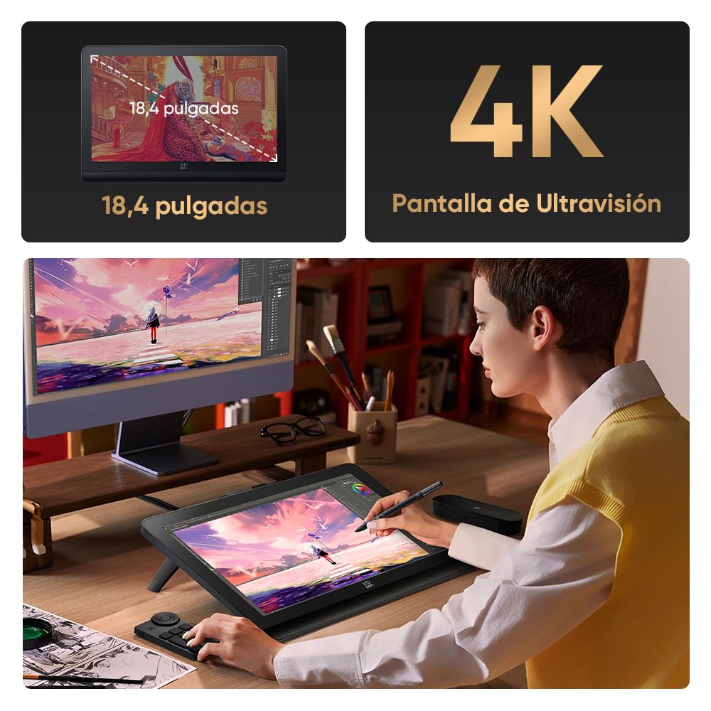 XPPen Artist Pro 19 Gen2 Tableta Gráfica con Pantalla 4K con 2 Lápiz 16K Niveles de Presisón, Tableta Dibujo Digital Profesional 18.4 Pulgadas Compltamente Laminada 156% sRGB con ACK05 Mini Teclado