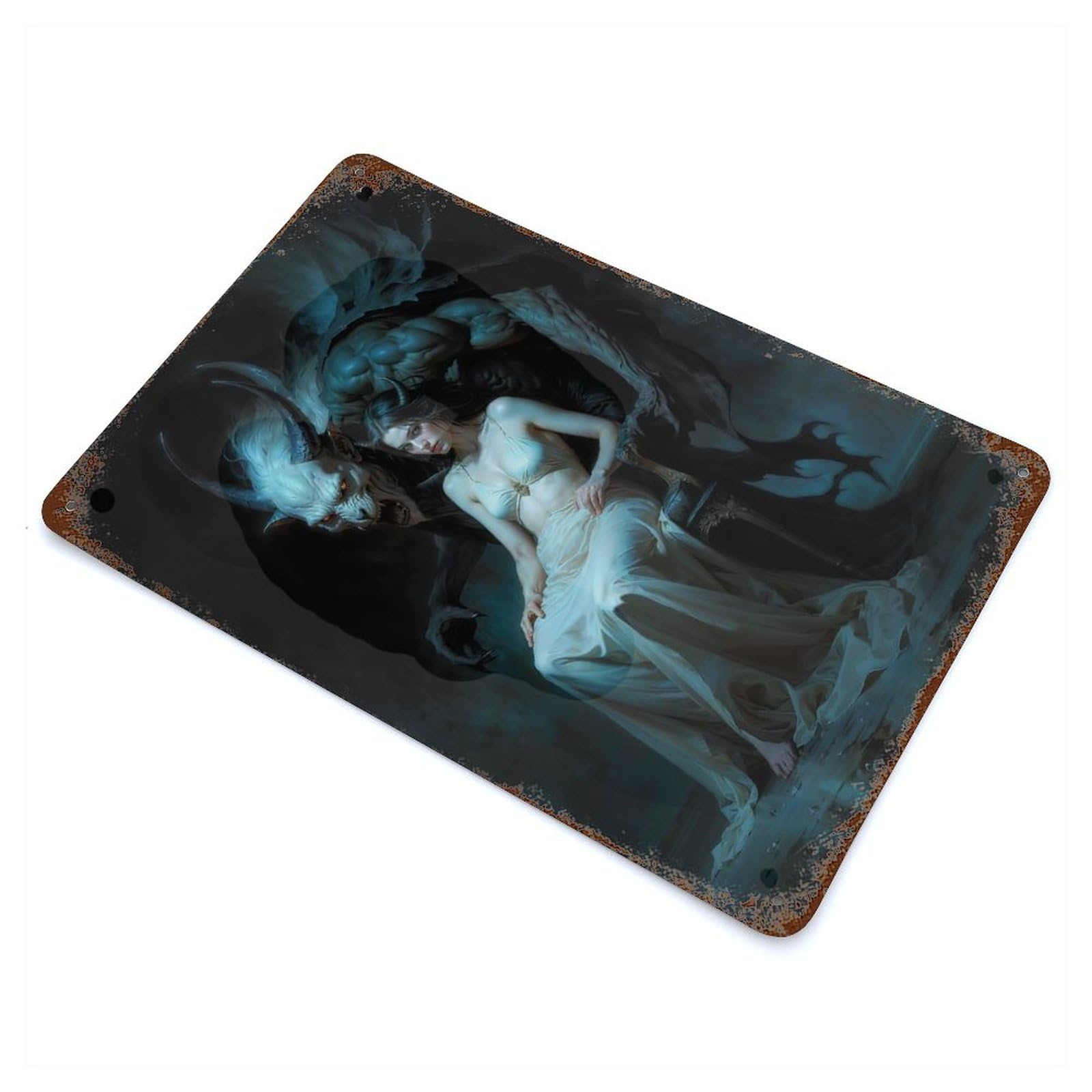Lilith Demon Vintage Wall Sign 11.8"x7.9", Rust Effect Metal Decor for Office, Studio And Wall Decor