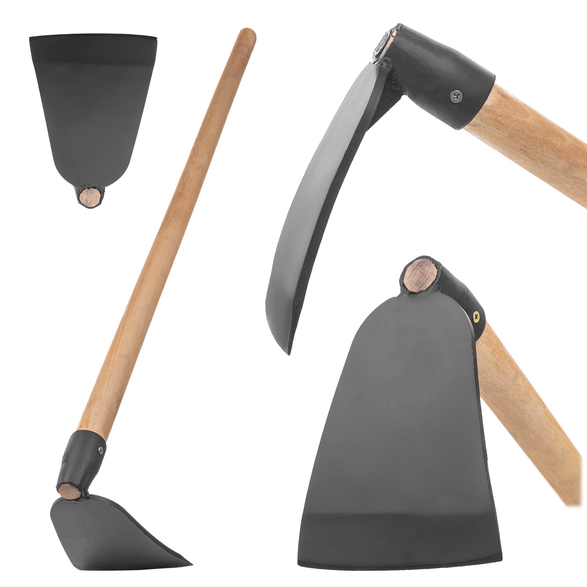 KADAX Gartenhacke mit langem Holzstiel und robustem Stahlblatt, Hacke aus geschmiedetem Stahl, Pflanzhacke für Gartenarbeit, Unkrauthacke (mit Stiel)