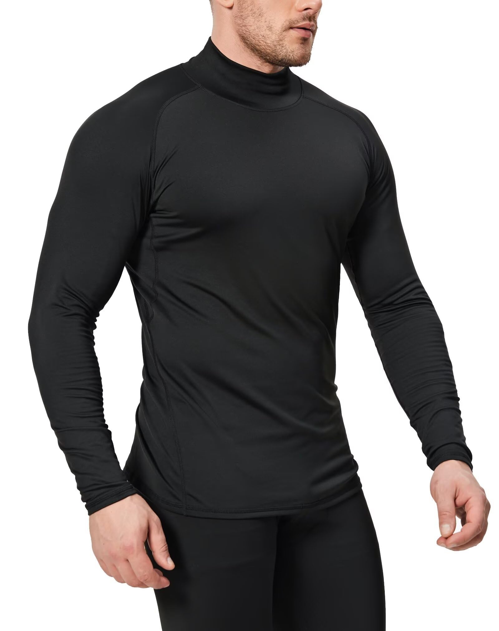 Paquete de 5 camisas térmicas de cuello alto para hombre, manga larga, con forro polar de compresión, camiseta interior de capa base