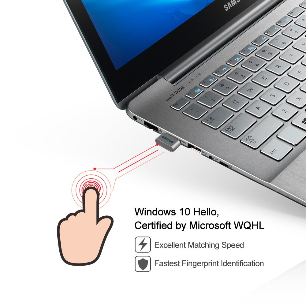 Benss Windows7/8/8.1/10 Hello Mini USB Fingerprint Reader, Biometrics PC Laptop Security Lock 360 Degrees Multi Touch Password Speedy Matching Sign In Key with WQHL Certification (silver)