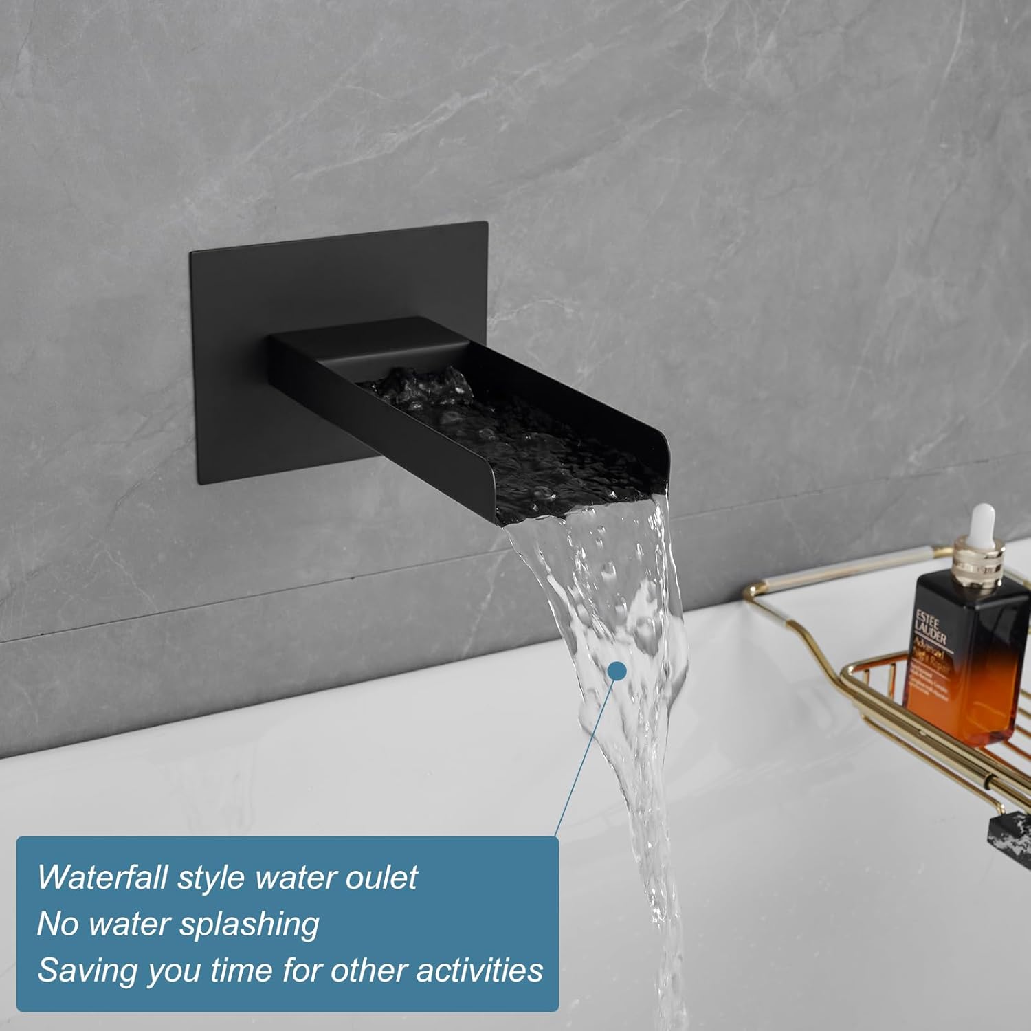 Matte Black Brass Wall Mount Waterfall Faucet