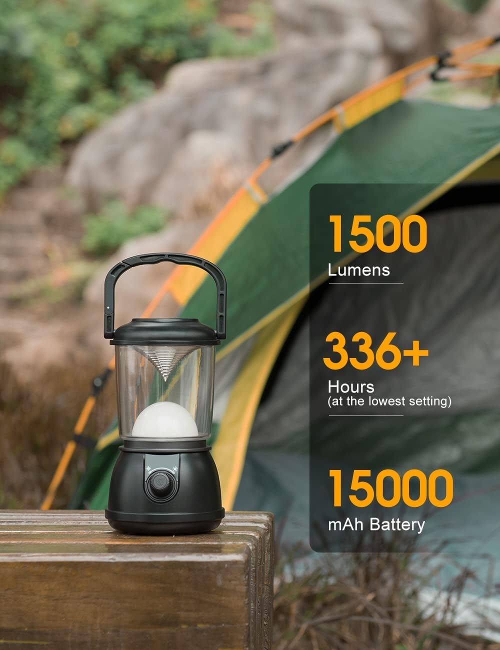 Camping Laterne Wiederaufladbar, Bis zu 336H Laufzeit Super Zelt Licht, 15000mAh/1500LM Notlicht für Hurricane, Stromausfälle, Zuhause, Wandern, IPX5 Wasserdicht