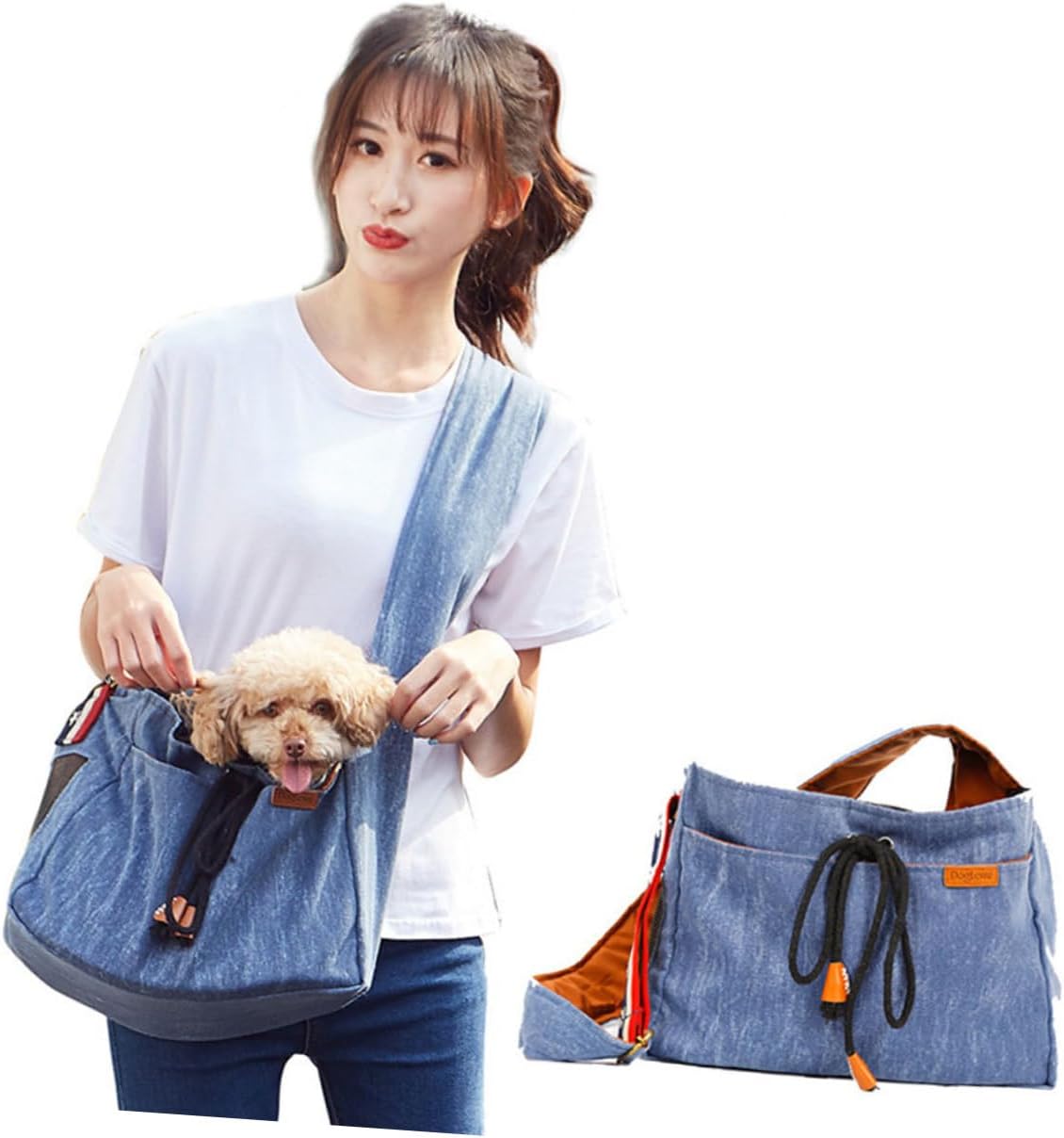 Outdoor Pet Sling Carrier Bag Washable and Foldable Pet Shoulder Bag for Dogs and Cats Comfortable Hands Travel with Safety Rope for Hiking and Outdoor Adventures