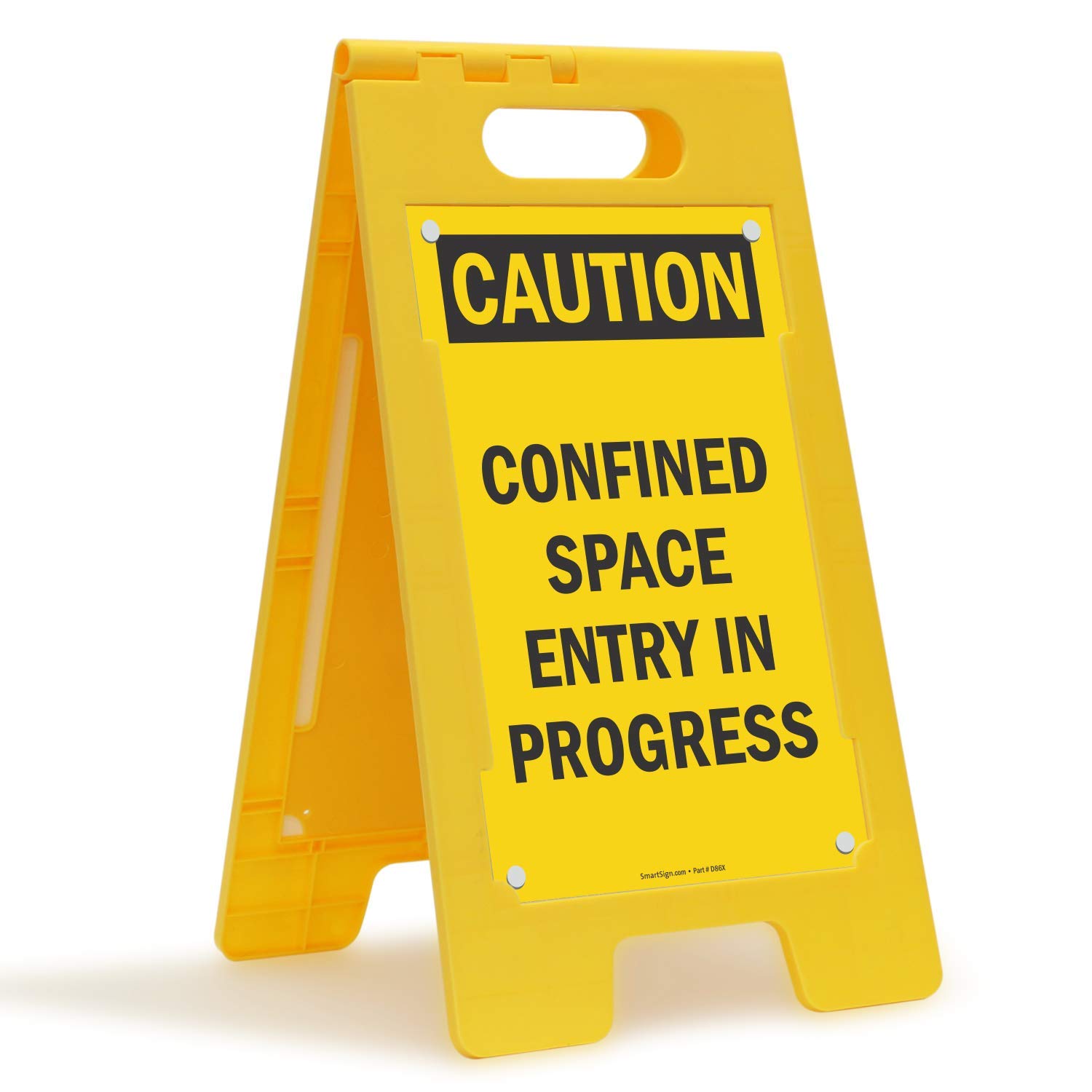 SmartSign Folding Floor Sign, Legend "Caution Confined Space Entry in Progress", 25" high x 12" wide, Black on Yellow