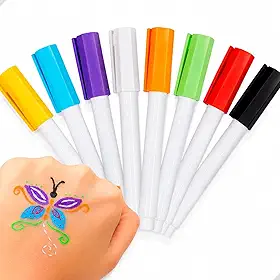 Kit com 8 Canetas para Pintura Facial Infantil, Multicoloridas, 17 cm, para Festas, Carnaval, brincadeira, copa do mundo, Gincanas