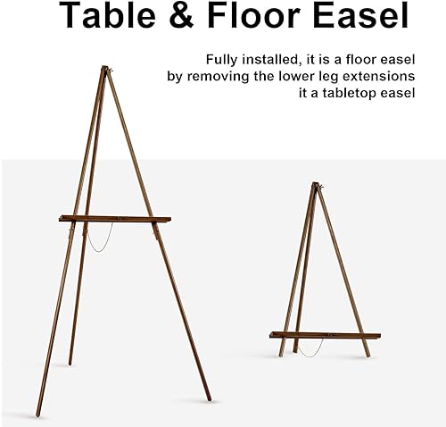 Miniatura 5 de Falling in Art 65" A-Frame Tripod Easel Stand, Wooden Display Easel with Adjustable Canvas Holder, Floor Easel for Wedding Signs, Posters