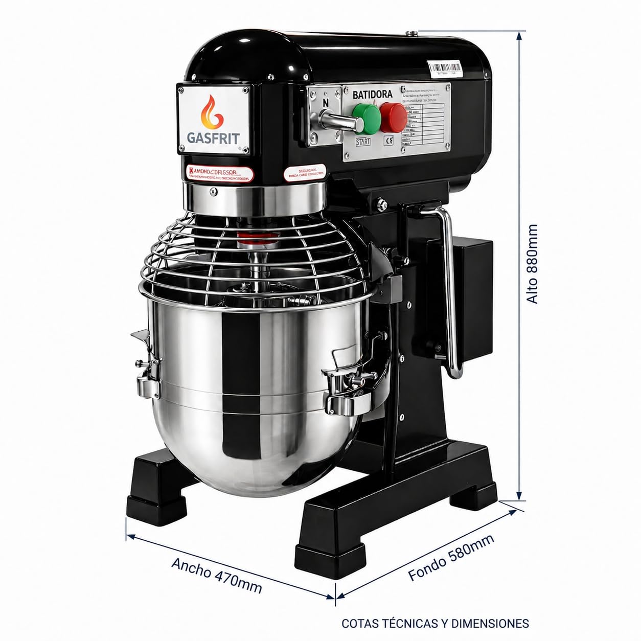 Amasadora Planetaria Profesional Industrial, Batidora de Pie 10L, 20L, 30L y 40L, 3 Velocidades, Acero Inoxidable, Gancho, Paleta y Varillas, Para Panadería y Pastelería