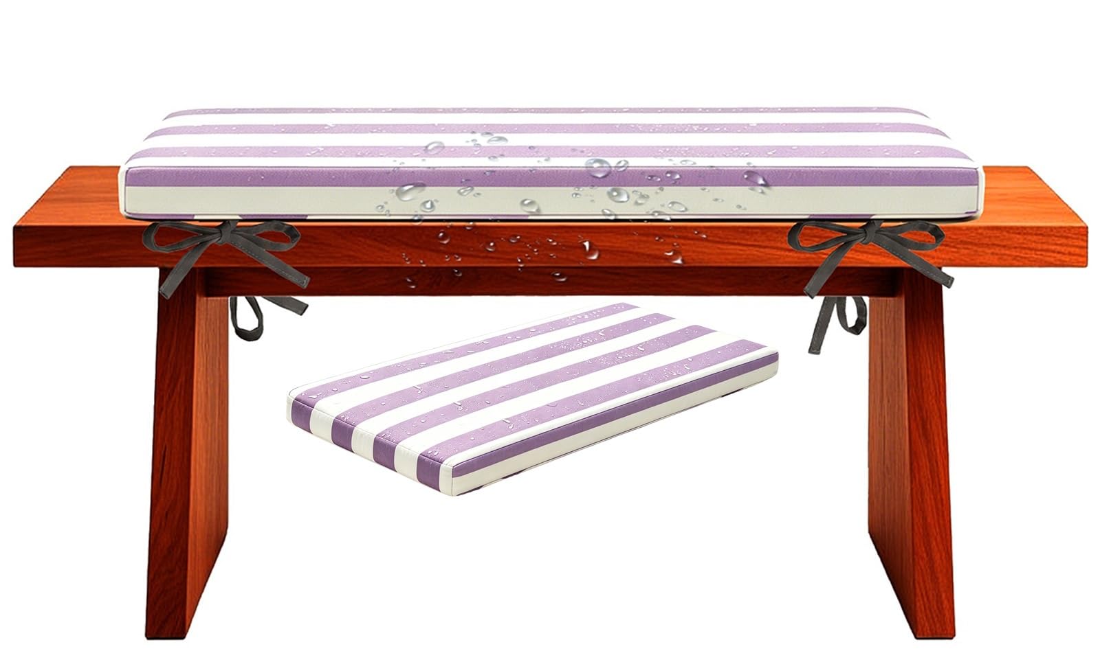 Bench Seat Cushion Outdoor with Ties, Thick 5cm/1.9", Blue and White/Black and White Striped Outdoor Rocking Chair Cushions, 80% Waterproof Lounge for Garden Patio(Violet White,65x55 cm 26x22 in)