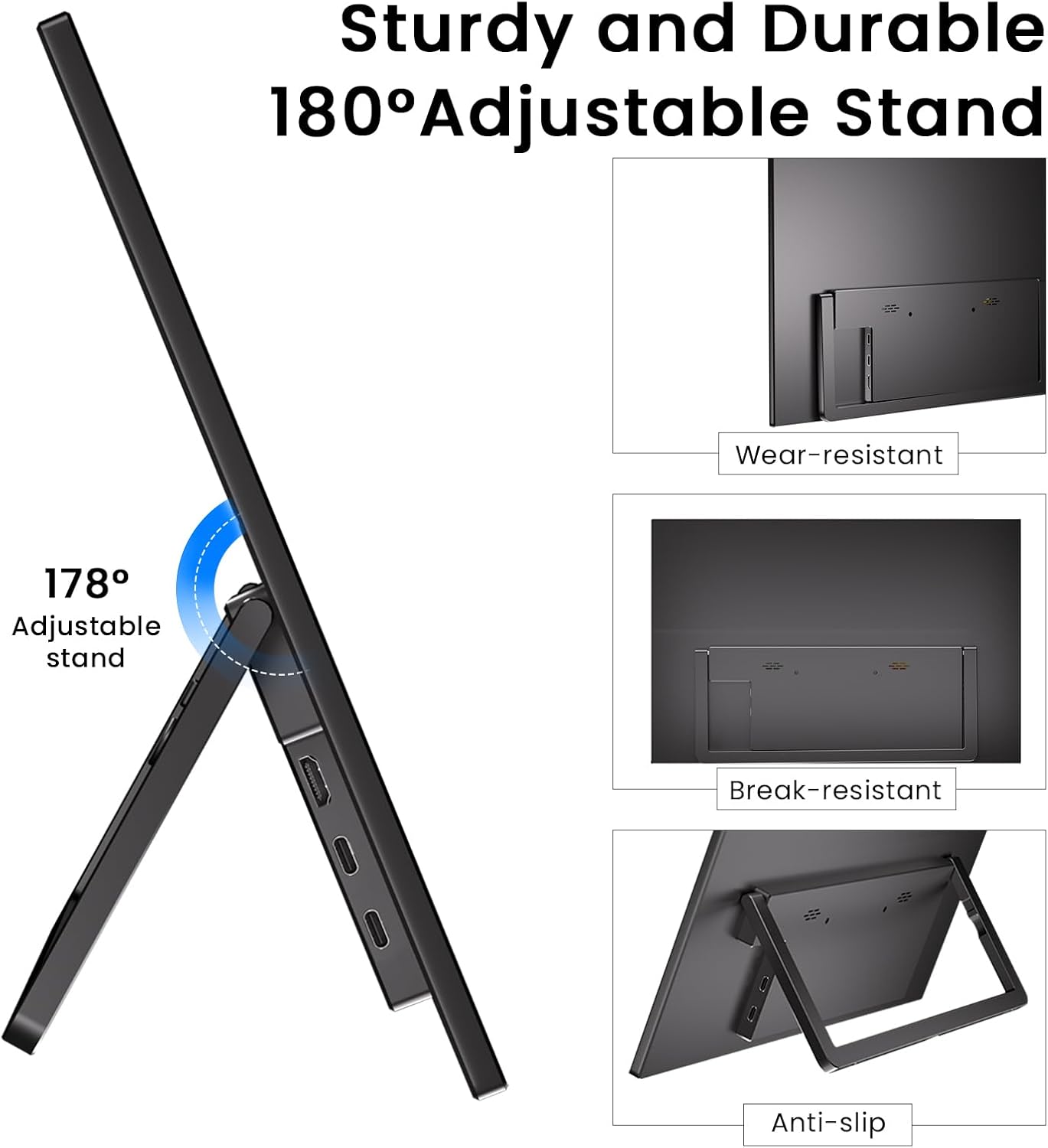 Portable Monitor for 1200P, 14" HDMI USB-C IPS External Screen, Built-in Dual Speakers Gaming for Laptop PC Display with Stand, Plug & Play,Lightweight Small Monitor for On-The-Go Use,Black