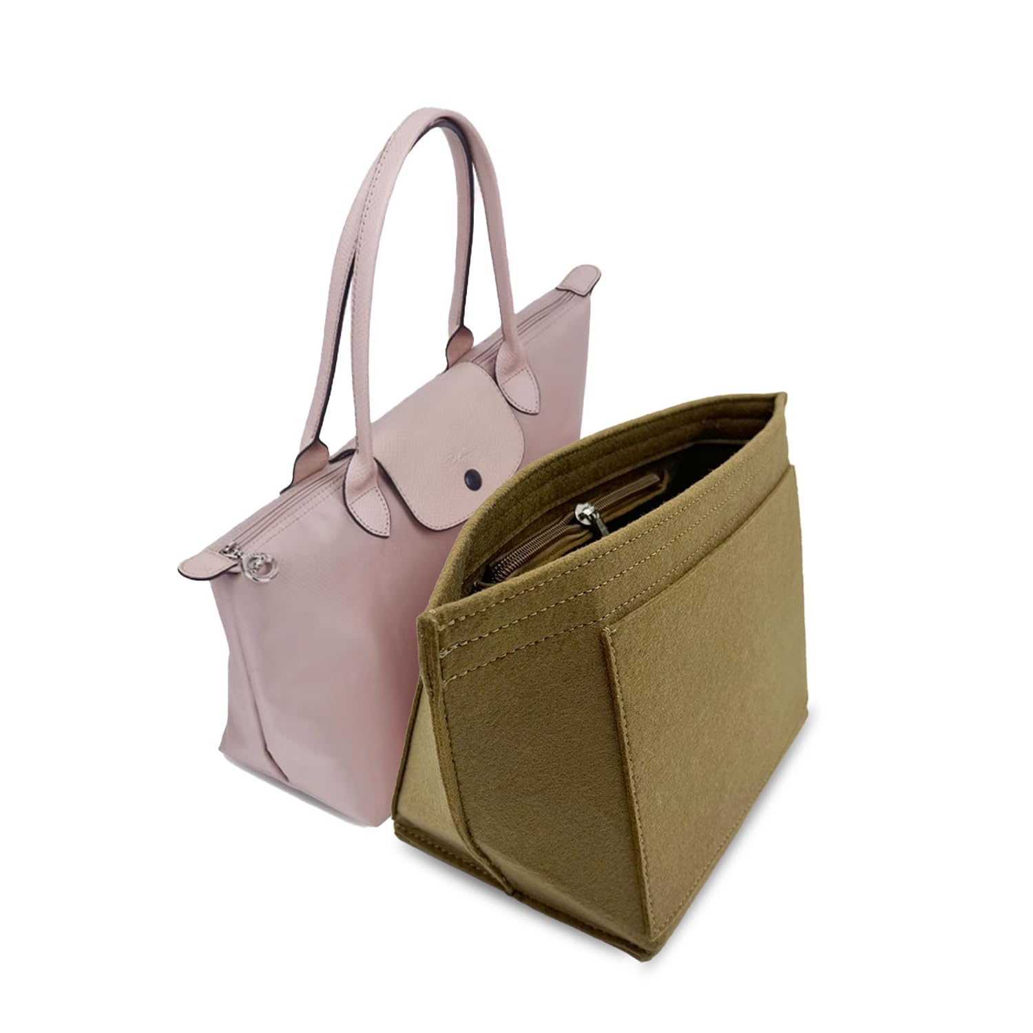 D.DUO Bag Insert Organizer, purse accessories, Suitable For Longchamp long handle tote organizer (Brown, S(short handle))