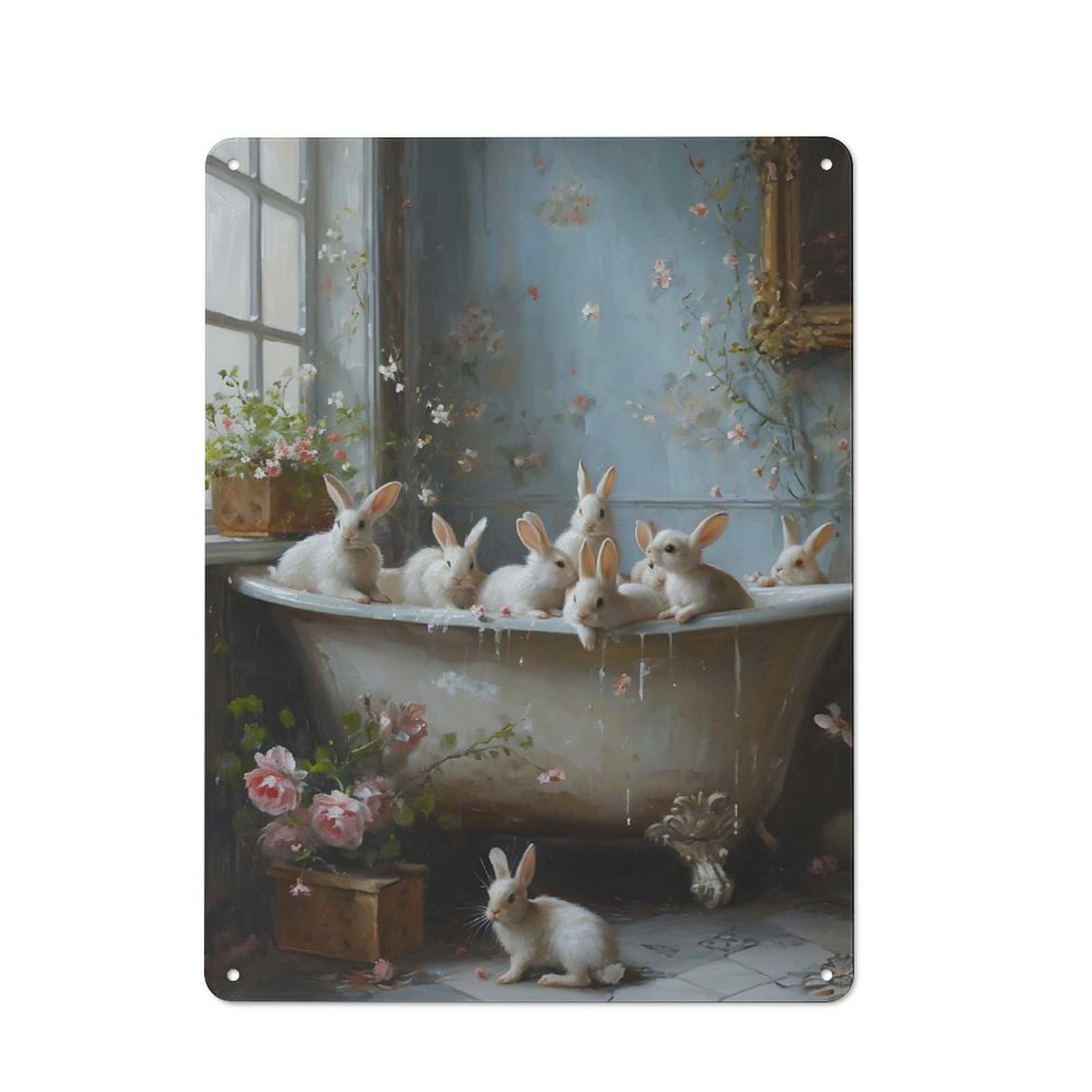 Junmoney Bunnies In A Bathtub Vintage Tin Sign 40X30cm For Guest Room Or Hallway, Suited To Home Decor Collectors