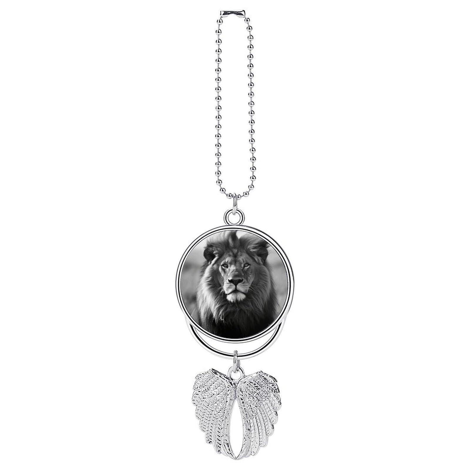 African Lion Black and White Car Pendant Rear View Mirror Hanging Ornament Auto Metal Charm for Aesthetic Interior Decor. Lucky Car Accessories Cute Funny Hanging Decor for Car Truck