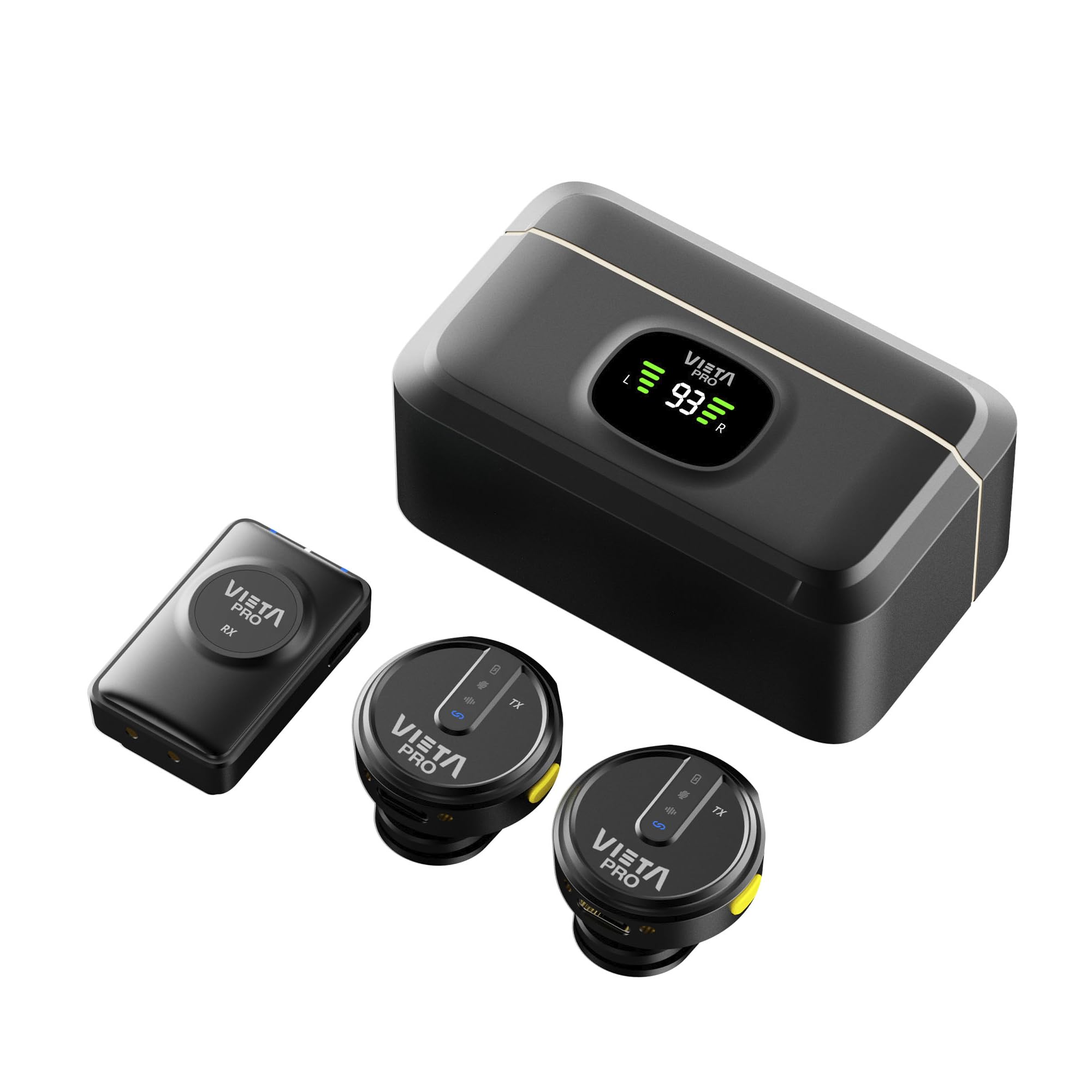 Vieta Pro Dos Micrófonos ENC Inalámbricos de Pinza magnética, Caja de Carga y 10H de Batería. Tipo Lavalier con Cancelación de Ruido USB-C y Lightning, Micro de Solapa | Podcast Vlogs Influencer Plus