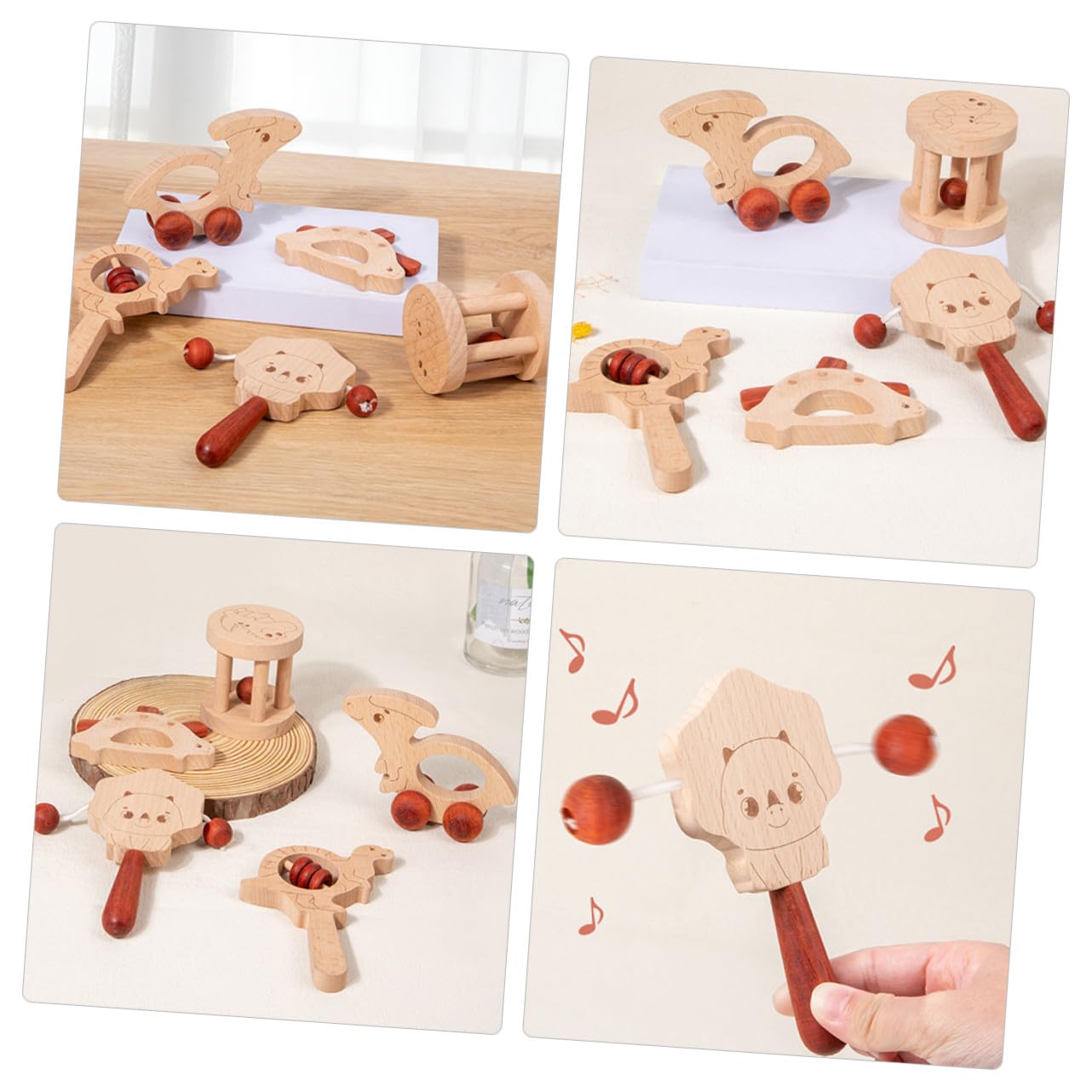 Set 5 Pezzi Sonagli in Materiale Sintetico Beige per Ragazzo Ragazza, Giocattolo Musicale Leggero e Facile da Trasportare per Feste Infantili e Prima Educazione