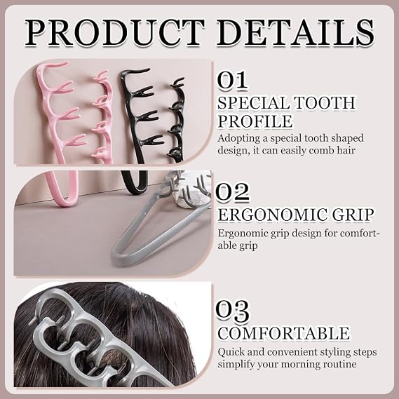 Pack of 3 Texture Comb, Styling Comb Curls, Volumising Tool for Roots, Volumising Wide-Tooth Hair Styling Comb, Ideal for Curly Hair, Hairdressing Styling for Women